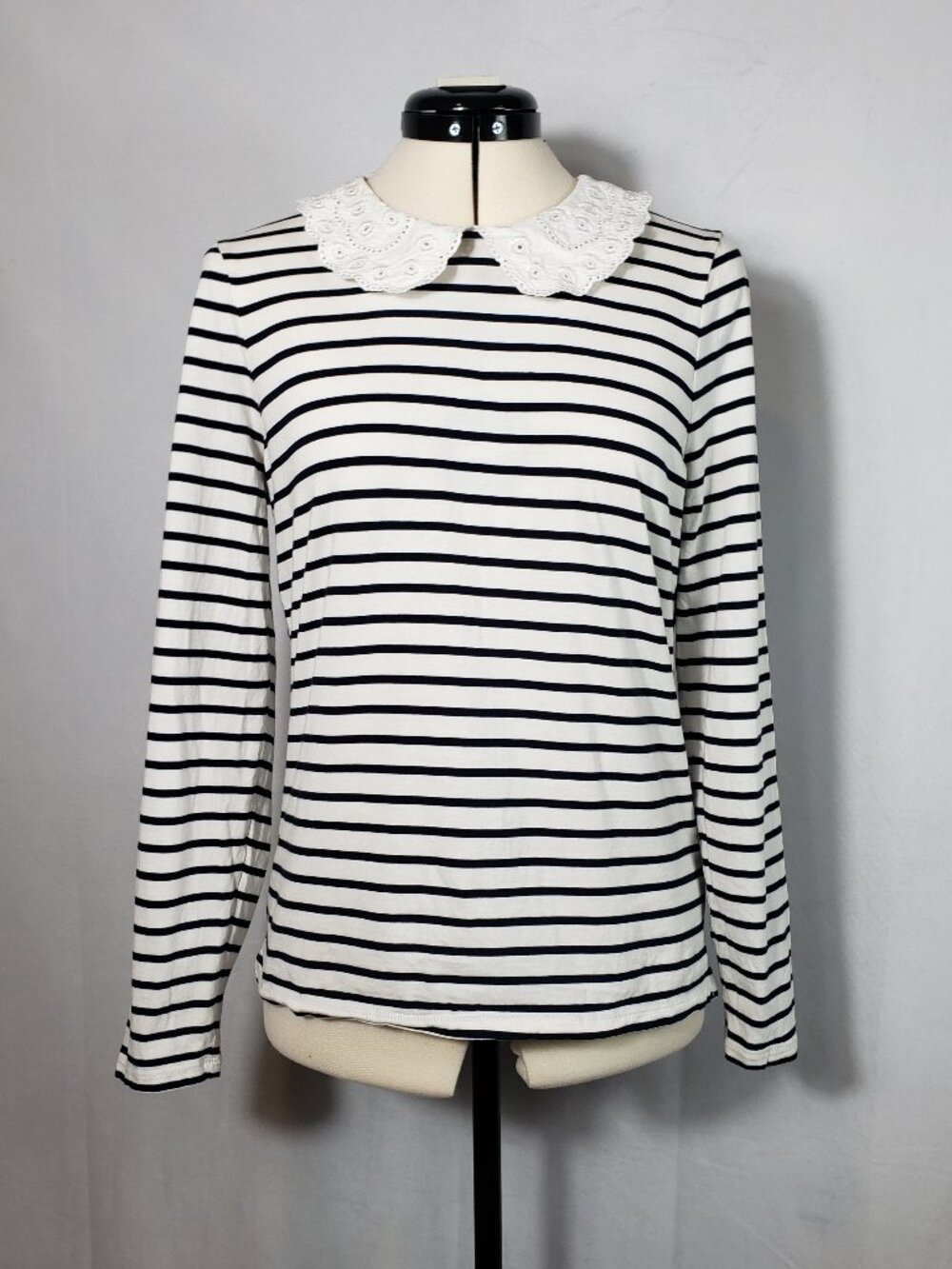Boden Kathleen Lace Collar Stripe Top Cotton Embroidered Eyelet Cottage Core 8